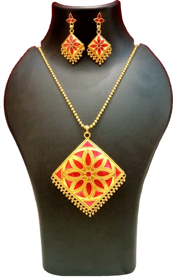 Assamese_Traditional_Red_Colour_Chain_Jewellery_Set_For_Women